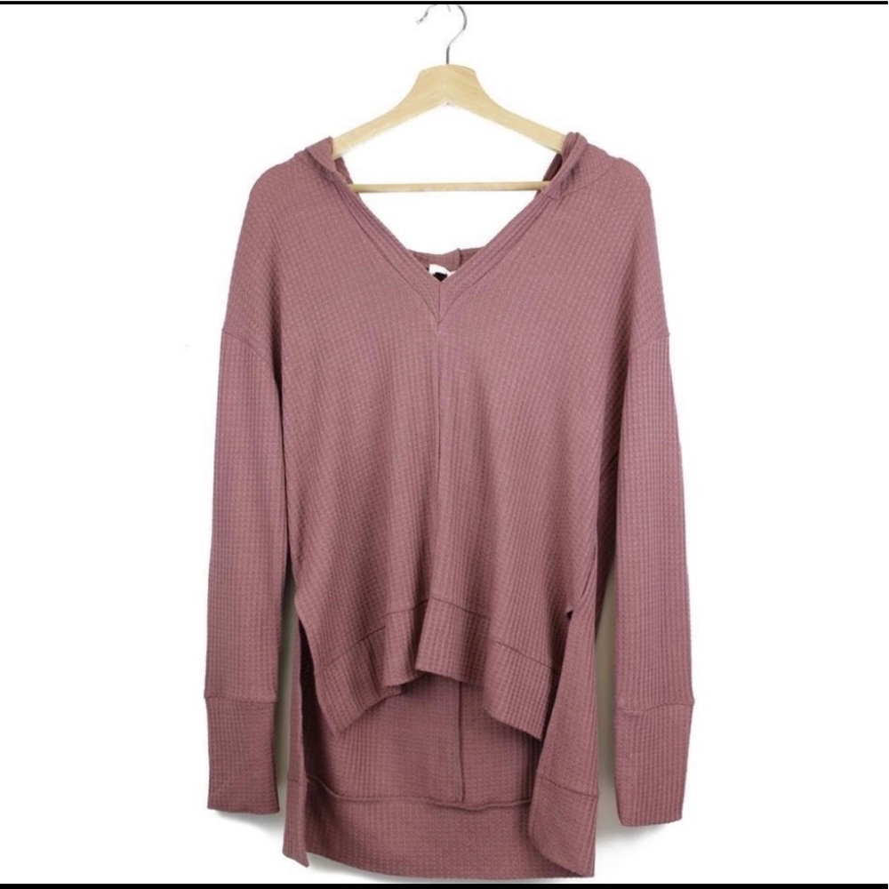 New, Boutique Dusty Rose, Hooded Waffle Top